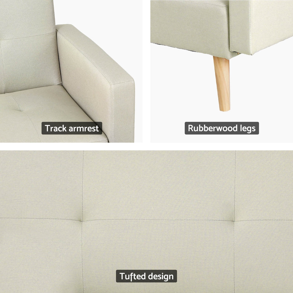 Sofa Bed Lounge Convertible Ottoman Couch Recliner 3 Seater Fabric Beige