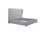 Bed Frame Queen Size in Grey Fabric Upholstered French Provincial High Bedhead
