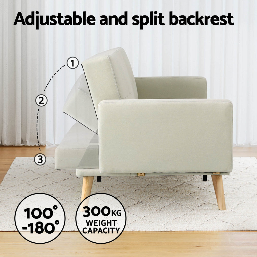Sofa Bed Lounge Convertible Ottoman Couch Recliner 3 Seater Fabric Beige