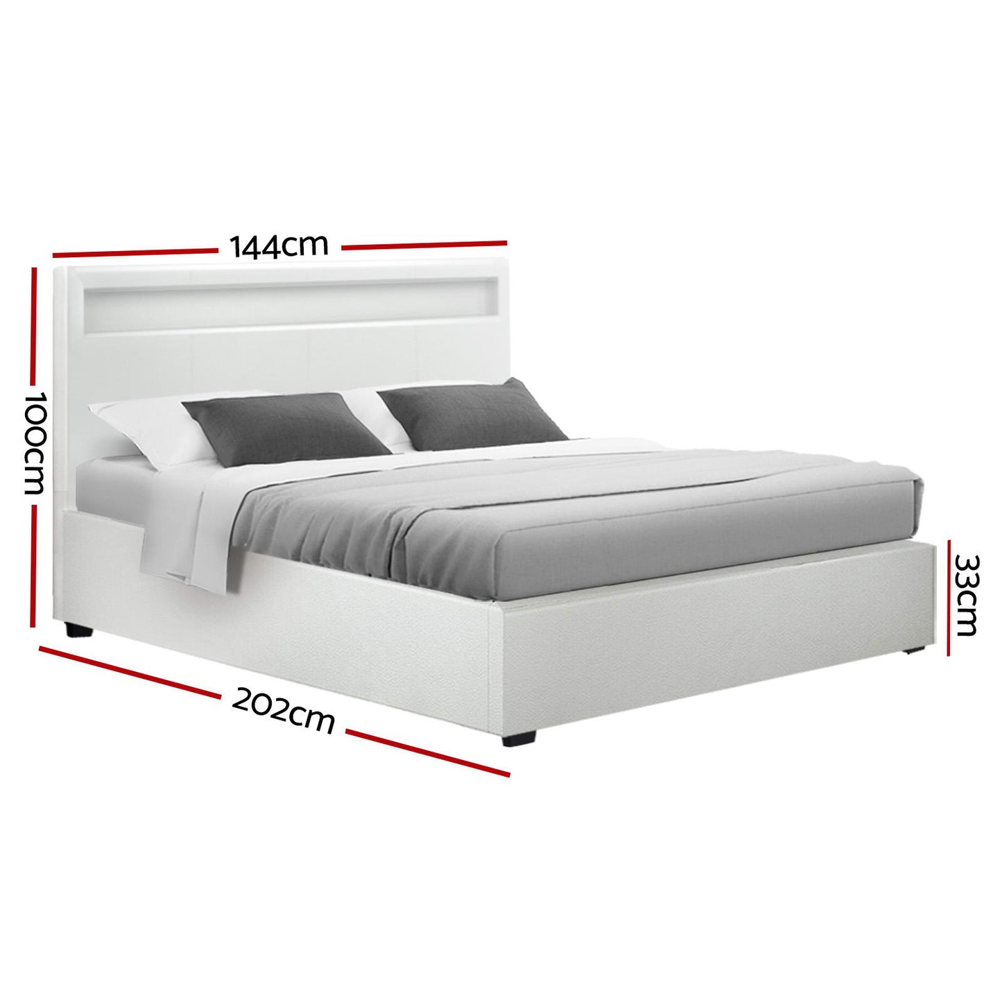 Bed Frame Queen Size LED Gas Lift