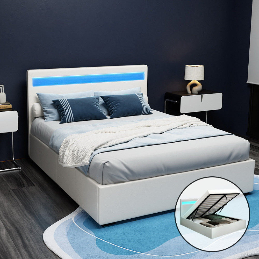 Bed Frame Queen Size LED Gas Lift
