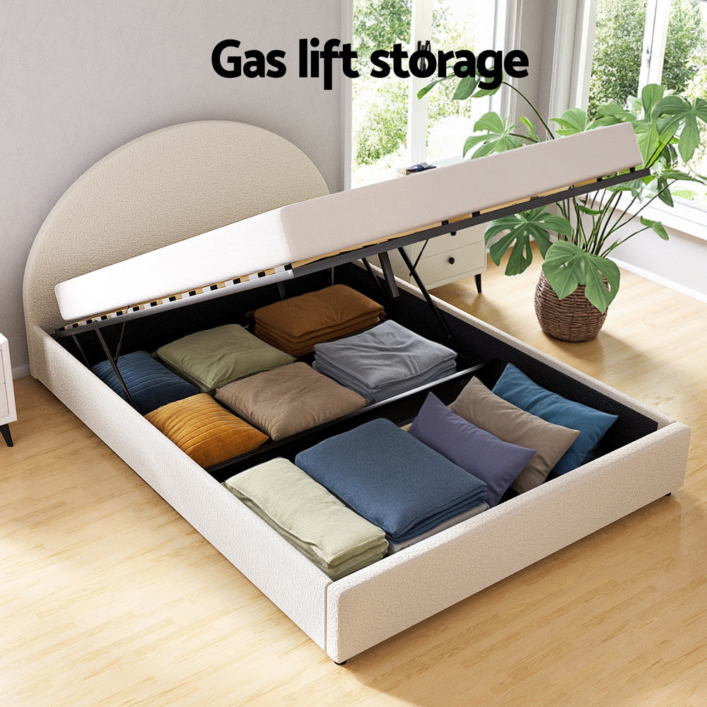 Bed Frame Gas Lift Strorage Beds Base Platform Boucle Fabric Queen ELLA