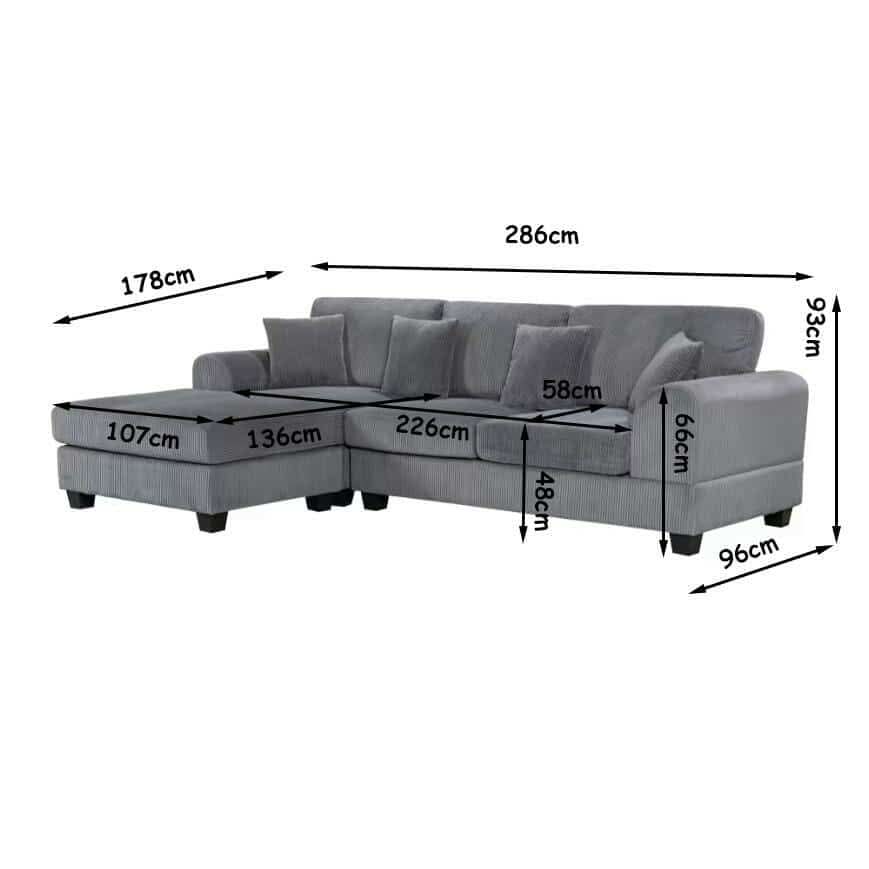 Corduroy Fabric Sectional Sofa – Extra Large 285cm
