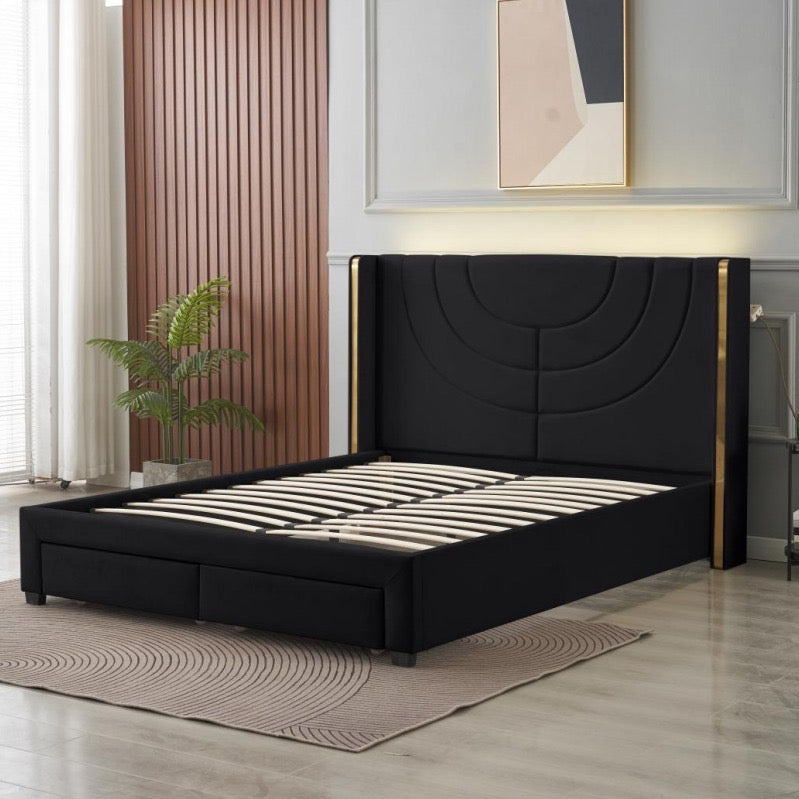 Kmna Bed Frame – LED 2 Drawers Storage and 34cm latex zone mattress