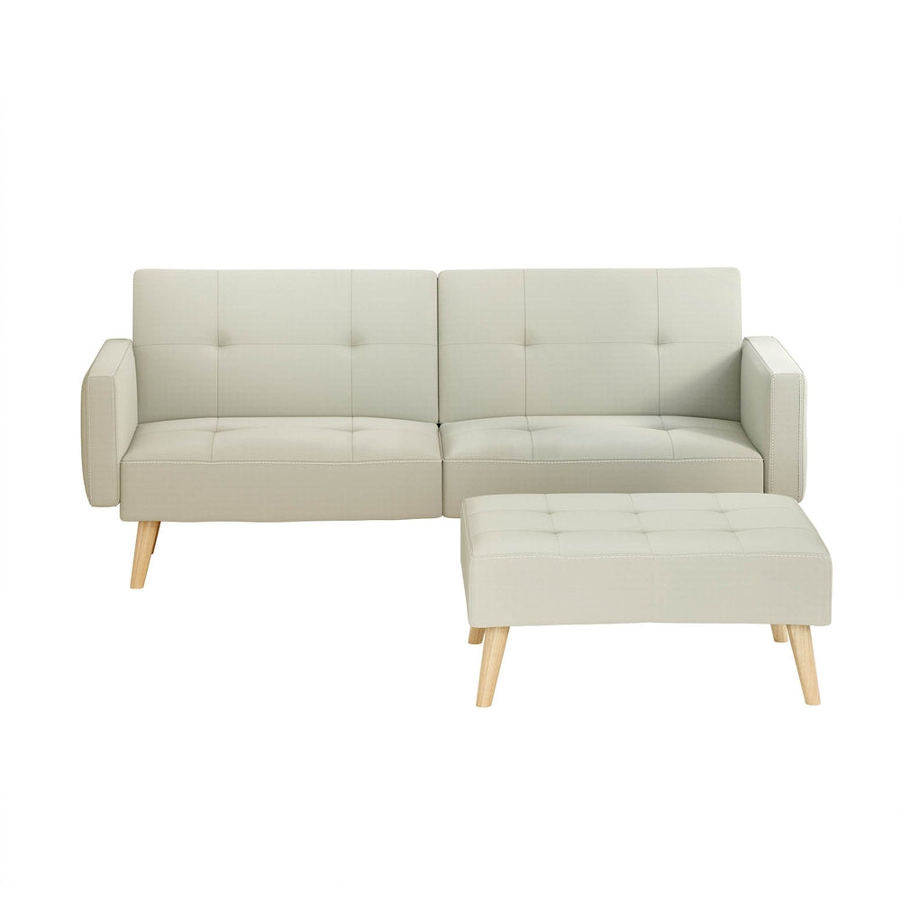 Sofa Bed Lounge Convertible Ottoman Couch Recliner 3 Seater Fabric Beige