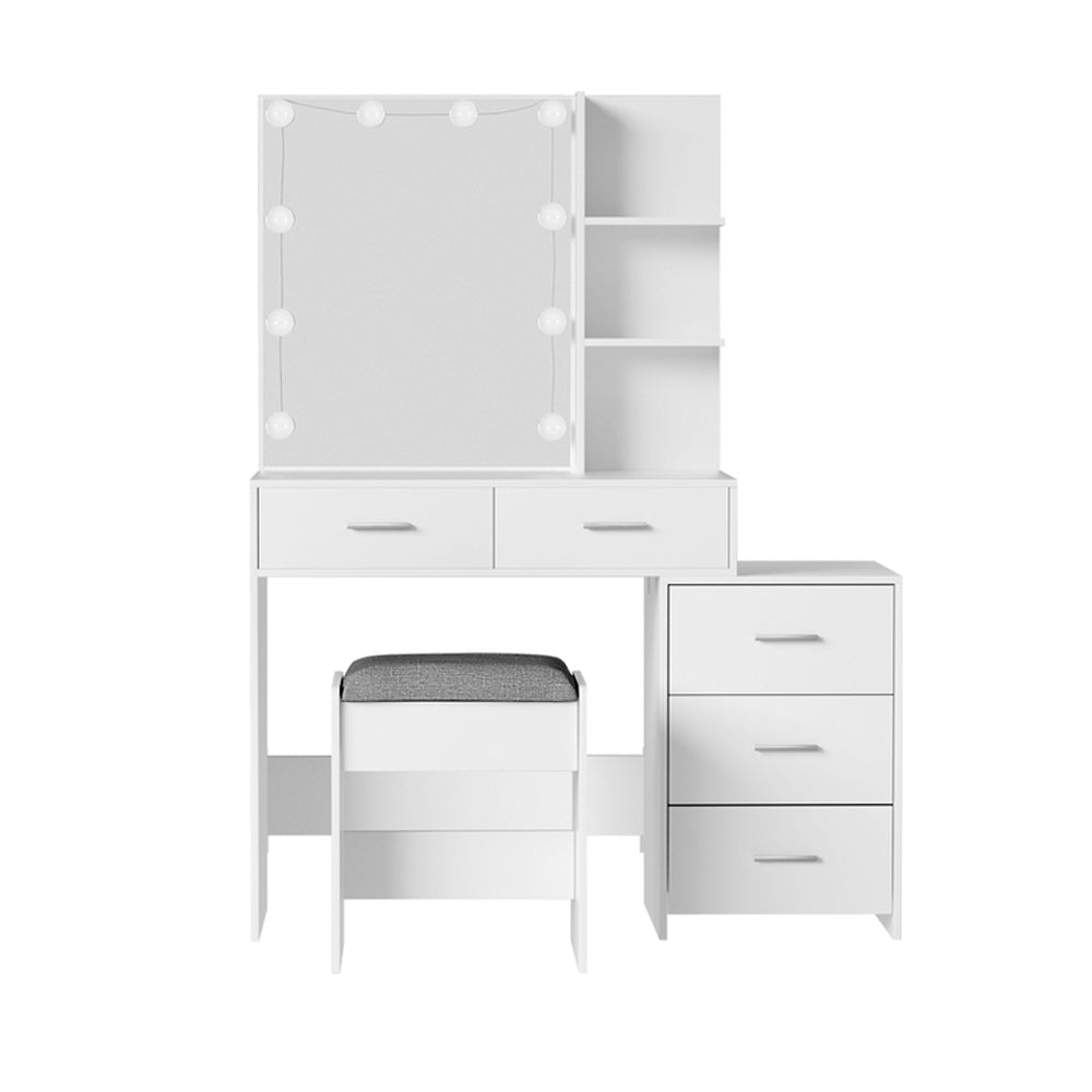 Dressing Table Set Stool 10 LED Bulbs White