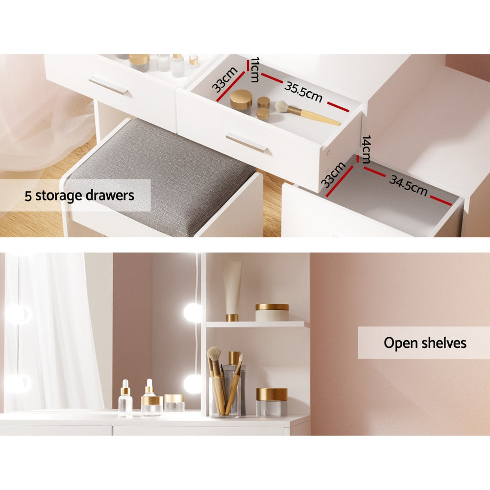 Dressing Table Set Stool 10 LED Bulbs White
