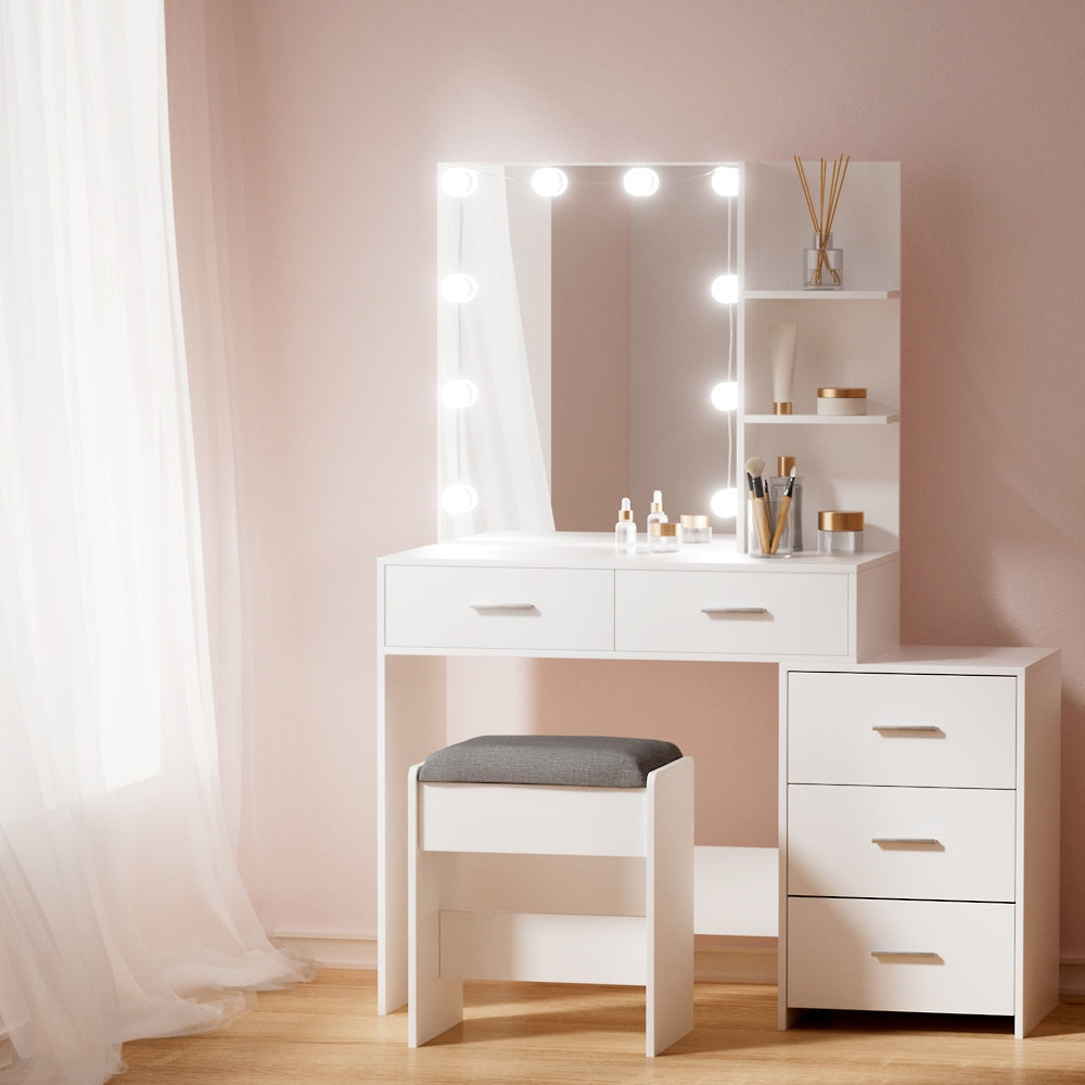 Dressing Table Set Stool 10 LED Bulbs White
