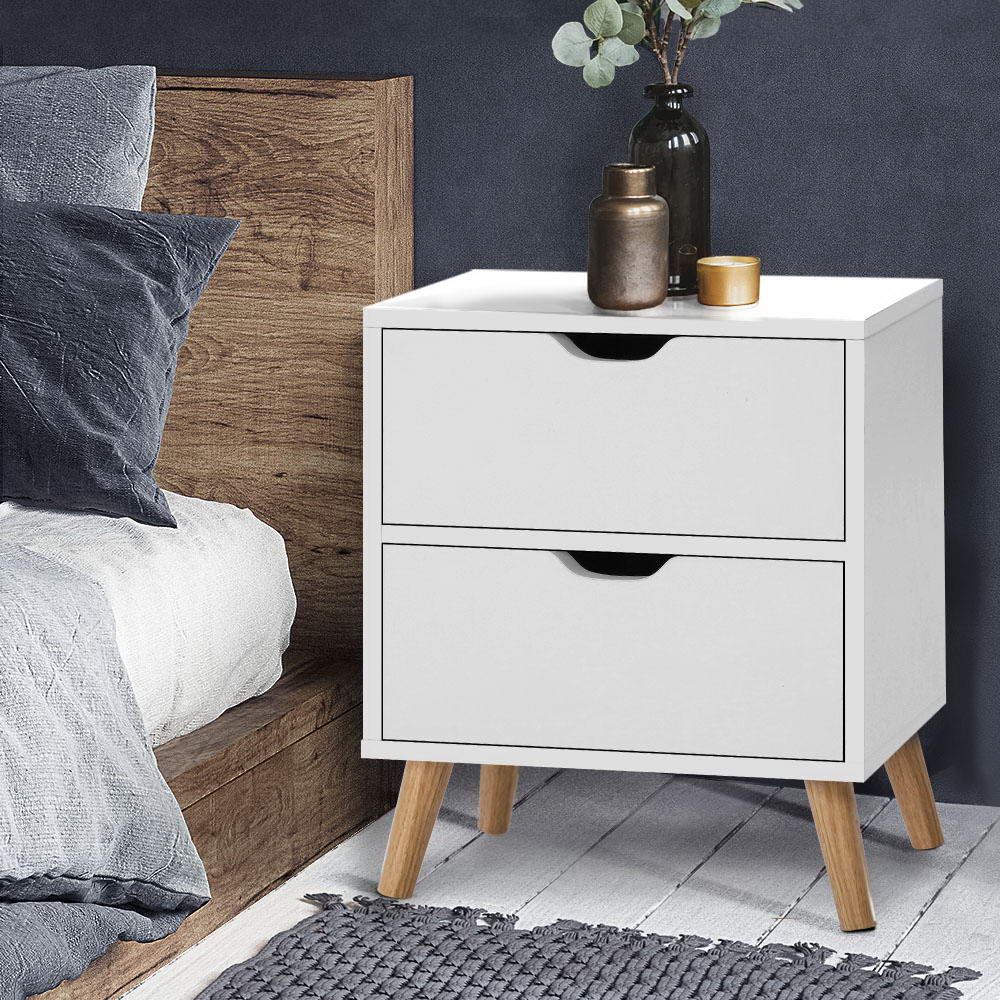 Bedside Table 2 Drawers White