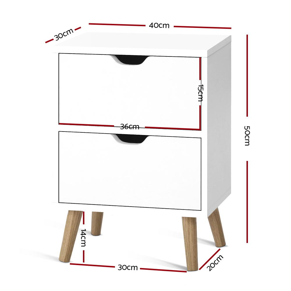 Bedside Table 2 Drawers White