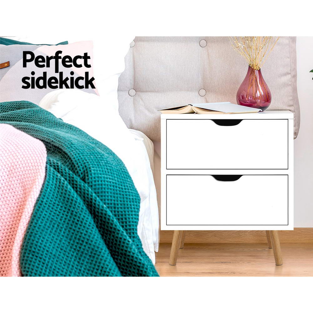 Bedside Table 2 Drawers White