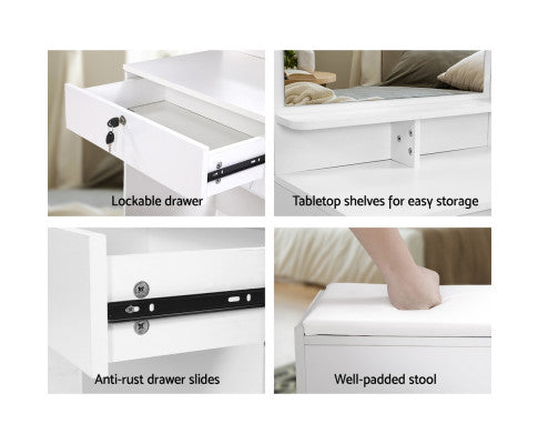 Dressing Table Stool Set 4 Drawers White
