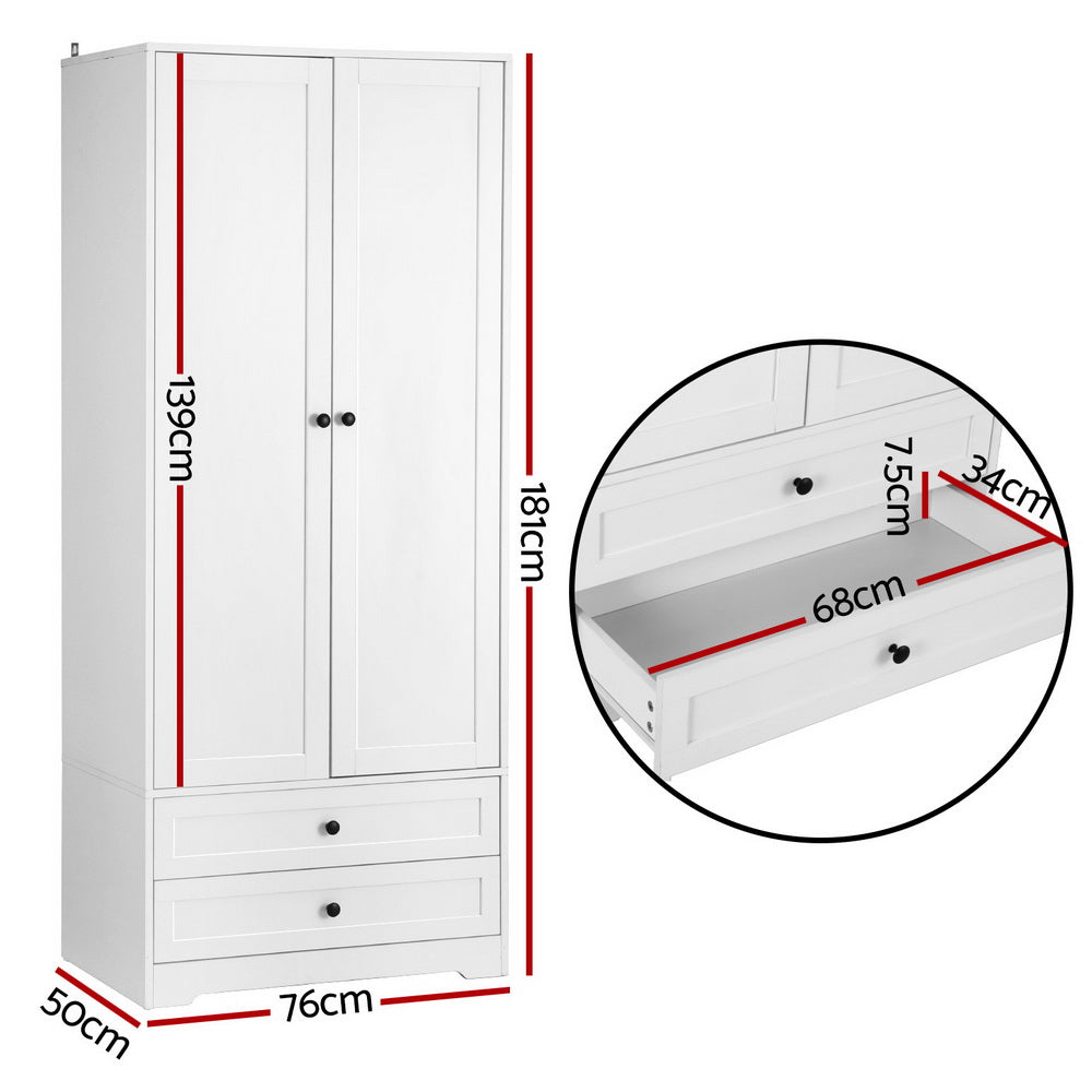 Wardrobe Clothes Closet Storage Organizer with 2 Doors White