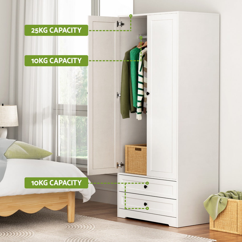 Wardrobe Clothes Closet Storage Organizer with 2 Doors White
