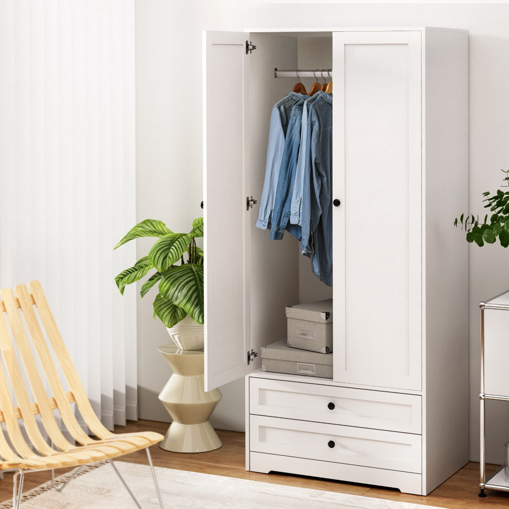 Wardrobe Clothes Closet Storage Organizer with 2 Doors White