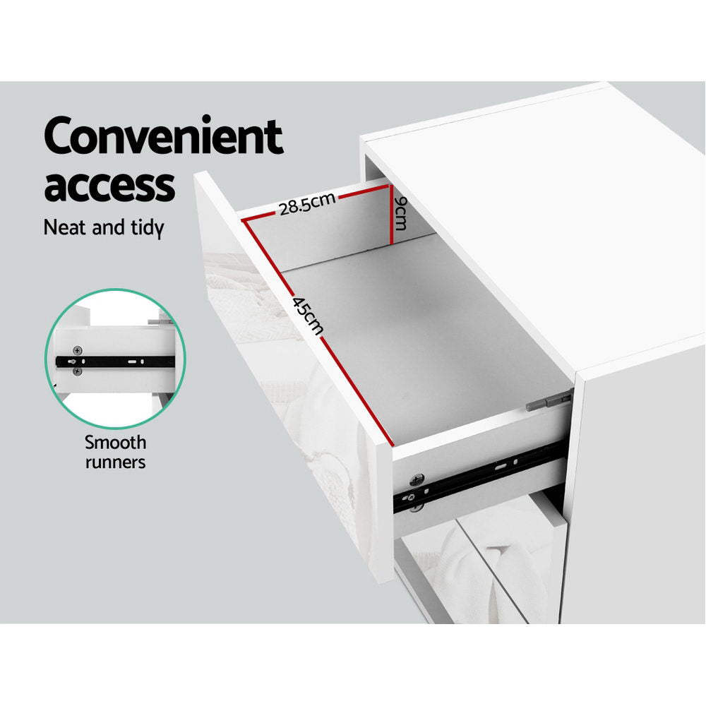 Bedside Table LED 3 Drawers MORI White