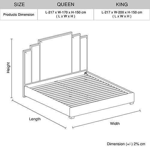 Austin Bed Frame Queen Size Polyester Turquoise Fabric Padded Upholstery High Quality Slats Polished Stainless Steel Feet