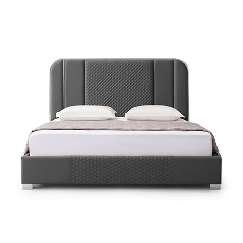 Halcyon Bed Frame Queen Size Air Leather Padded Upholstery High Quality Slats Polished Stainless Steel Feet