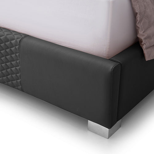 Halcyon Bed Frame Queen Size Air Leather Padded Upholstery High Quality Slats Polished Stainless Steel Feet