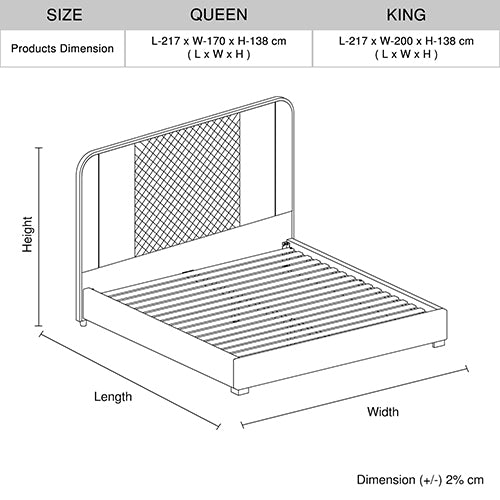 Halcyon Bed Frame Queen Size Air Leather Padded Upholstery High Quality Slats Polished Stainless Steel Feet