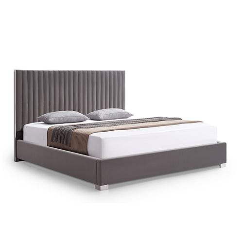 Hillsdale Bed Frame Queen Size Polyester Fabric Padded Upholstery High Quality Slats Polished Stainless Steel Feet