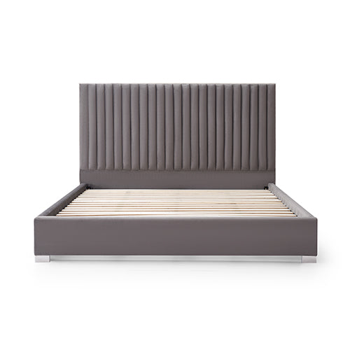 Hillsdale Bed Frame Queen Size Polyester Fabric Padded Upholstery High Quality Slats Polished Stainless Steel Feet