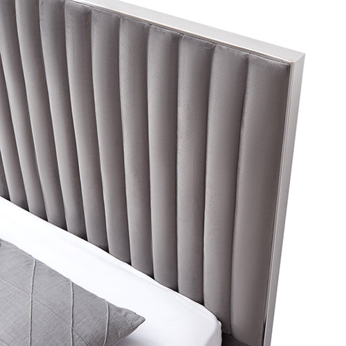 Hillsdale Bed Frame Queen Size Polyester Fabric Padded Upholstery High Quality Slats Polished Stainless Steel Feet