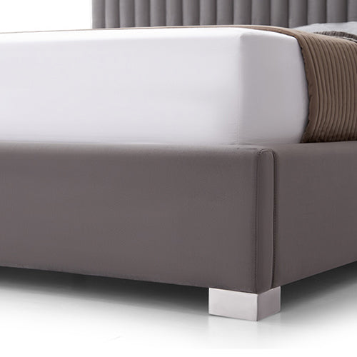Hillsdale Bed Frame Queen Size Polyester Fabric Padded Upholstery High Quality Slats Polished Stainless Steel Feet