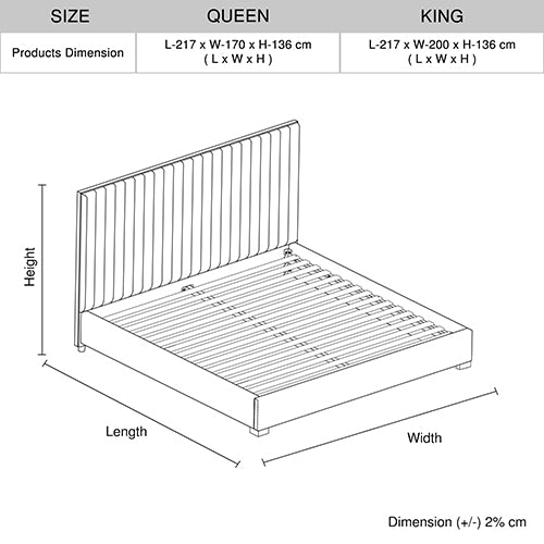 Hillsdale Bed Frame Queen Size Polyester Fabric Padded Upholstery High Quality Slats Polished Stainless Steel Feet
