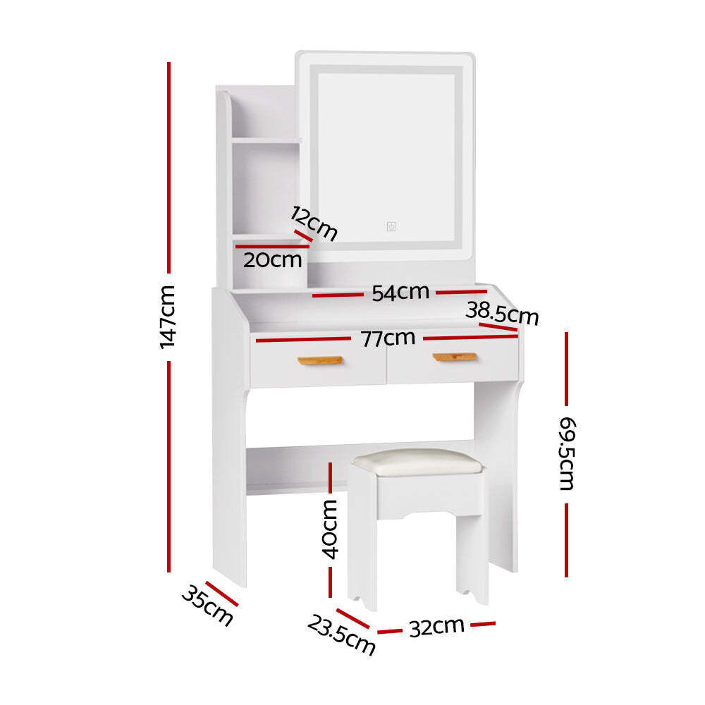 Dressing Table Set Stool Led White Doria