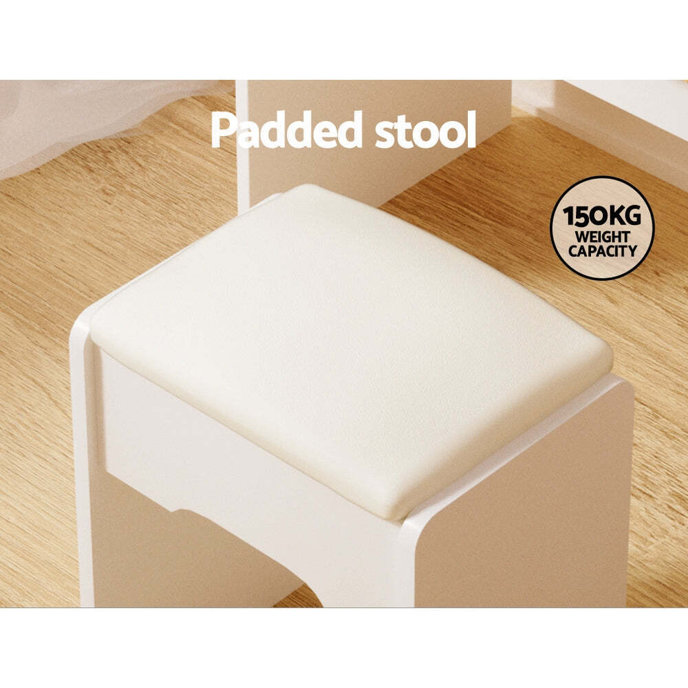 Dressing Table Set Stool Led White Doria