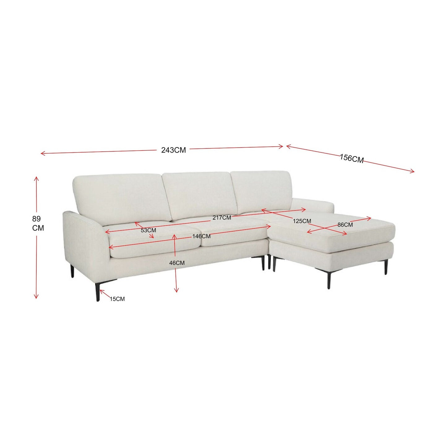 Modern L-Shaped Chenille Fabric  Sectional Sofa with Reversible Chaise
