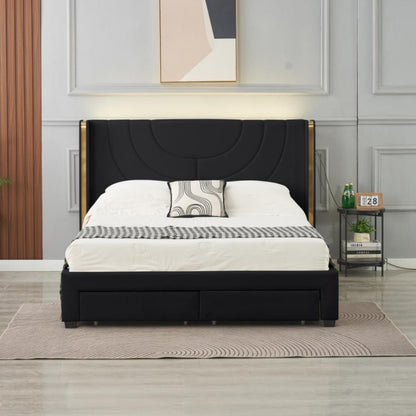 Kmna Bed Frame – LED 2 Drawers Storage and 34cm latex zone mattress