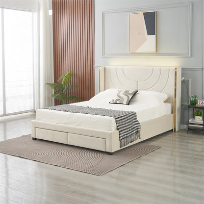 Kmna Bed Frame – LED 2 Drawers Storage and 34cm latex zone mattress