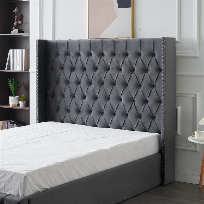 Kmna Velvet Bed Frame Gas-Lift Storage