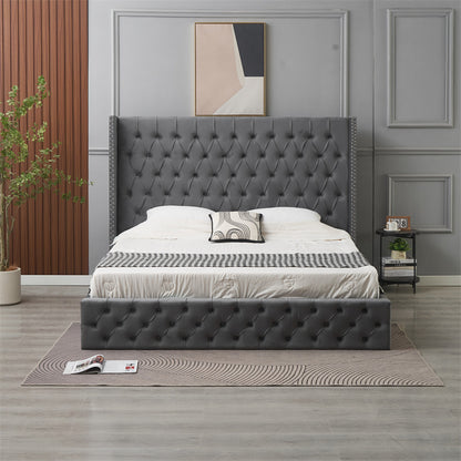 Kmna Velvet Bed Frame Gas-Lift Storage