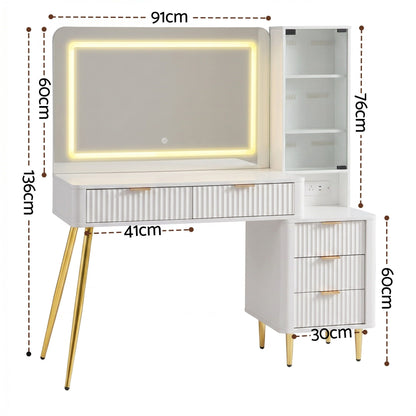 Dressing Table LED Vanity Desk Charging Station White