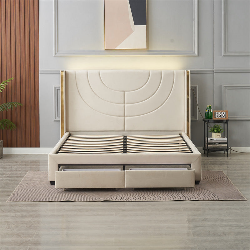 Kmna Bed Frame – LED 2 Drawers Storage and 34cm latex zone mattress