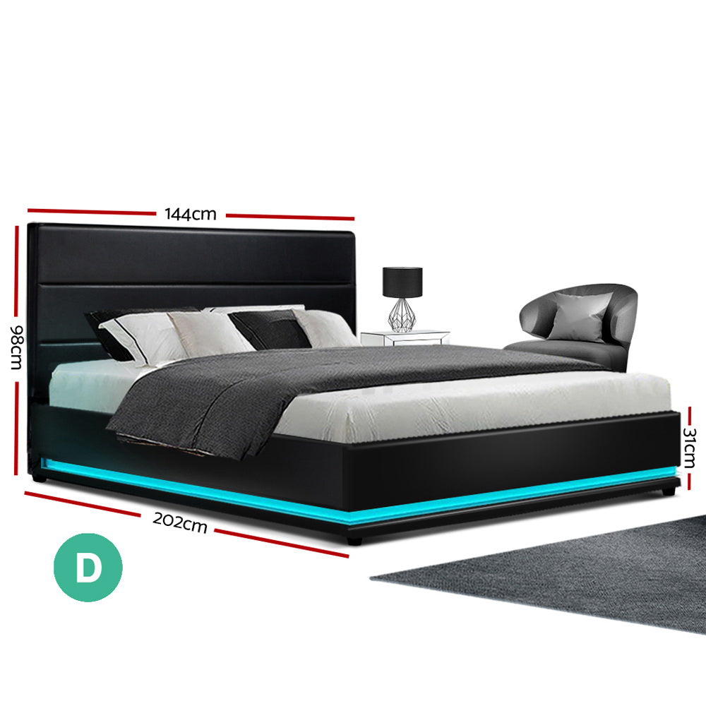 Bed Frame Double Size LED Gas Lift LUMI Light