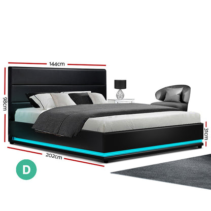 Bed Frame Double Size LED Gas Lift LUMI Light