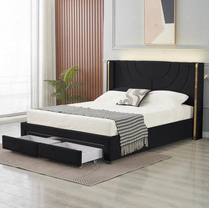 Kmna Bed Frame – LED 2 Drawers Storage and 34cm latex zone mattress