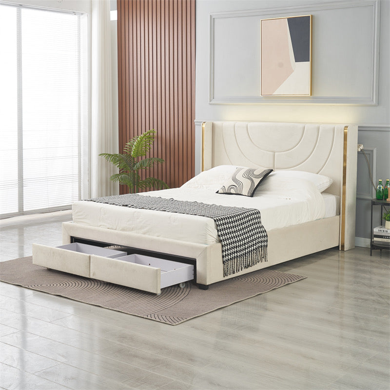 Kmna Bed Frame – LED 2 Drawers Storage and 34cm latex zone mattress