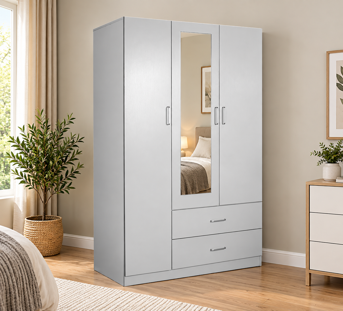 3 Door 2 Drawer Wardrobe with Mirror
