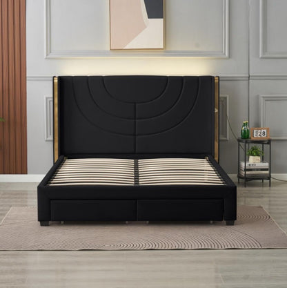 Kmna Bed Frame – LED 2 Drawers Storage and 34cm latex zone mattress