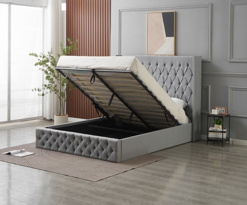 Kmna Velvet Bed Frame Gas-Lift Storage