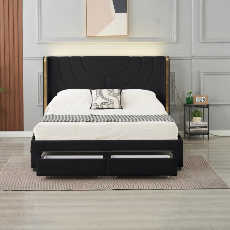 Kmna Bed Frame – LED 2 Drawers Storage and 34cm latex zone mattress