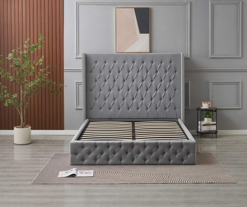 Kmna Velvet Bed Frame Gas-Lift Storage