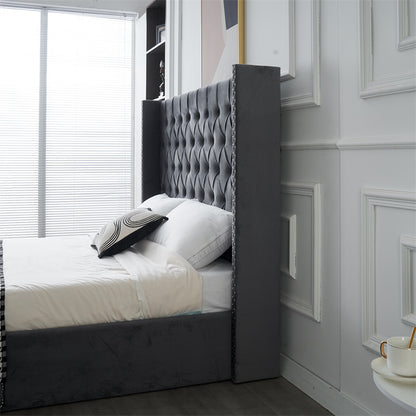 Kmna Velvet Bed Frame Gas-Lift Storage and 34cm Latex Zone Mattress