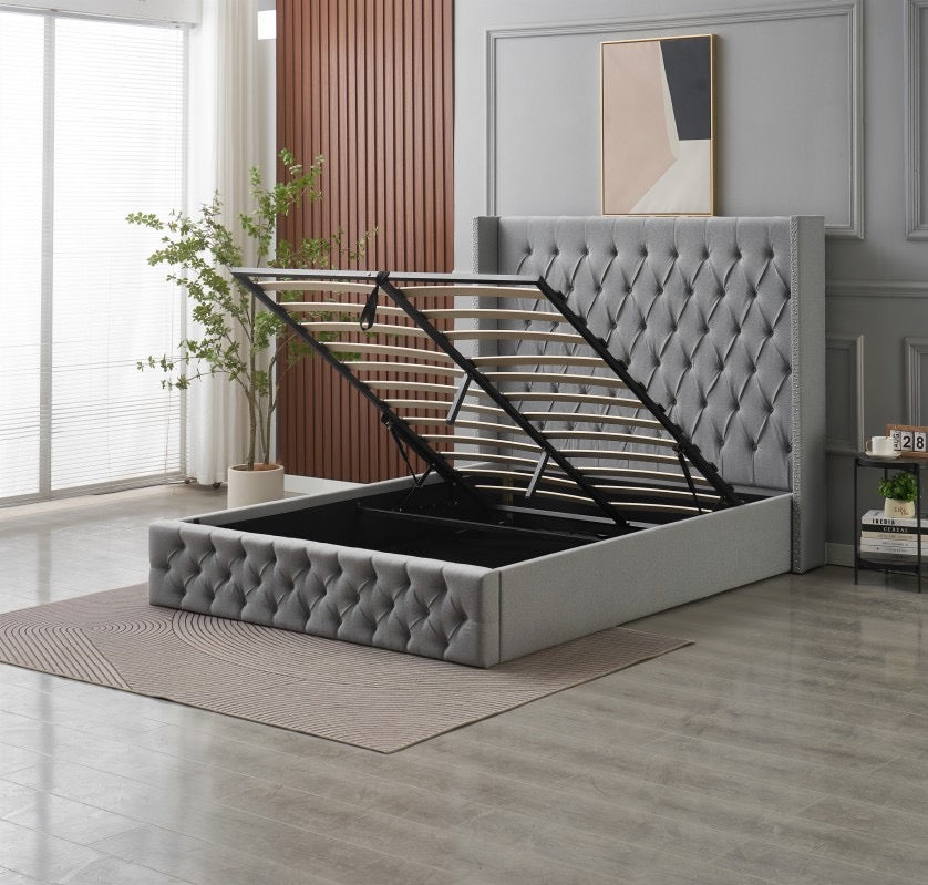 Kmna Velvet Bed Frame Gas-Lift Storage