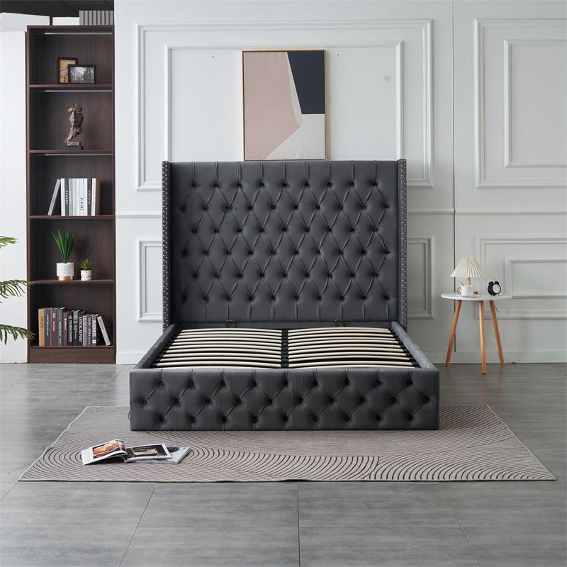 Kmna Velvet Bed Frame Gas-Lift Storage